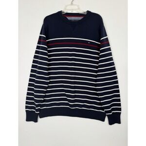 Vintage Tommy Hilfiger Men's Sweater Navy Blue w/ White Stripes XXL Long‎ Sleeve